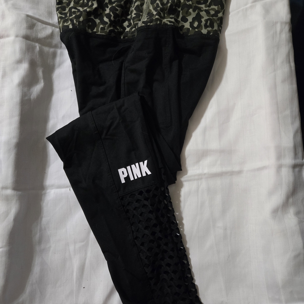 PINK Victoria's Secret Black and Green Sports Bra